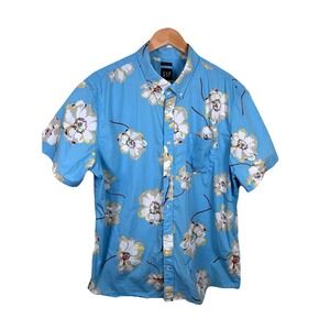 GAP Standard Fit Mens XL Stretch Blue Floral Blossom Retro Short Sleeve Shirt